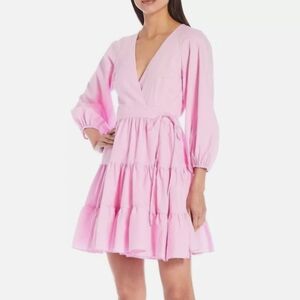 Gianni Bini Shelley V-Neck Long Sleeve Azaela Pink Wrap Dress, Size S